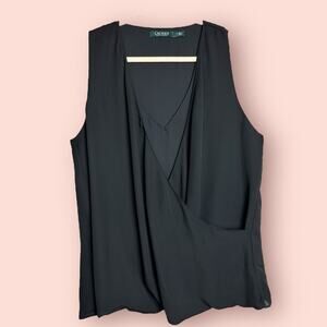 Lauren Ralph Lauren Womens Large Black V-Neck Wrap Surplice Tank Blouse Top